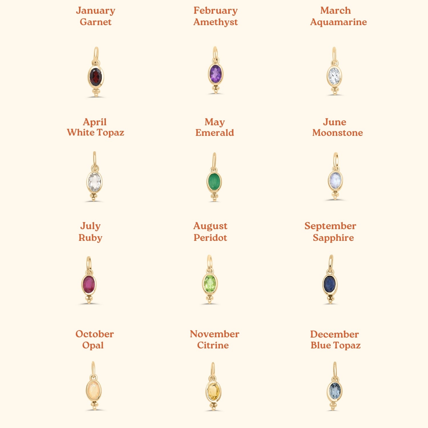 Overzicht birthstone chart_gold plated brass hangers